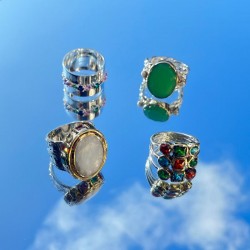 Bague large Anneau antique, cristaux multicolores & Pierre de Lune ovale TAILLE 52