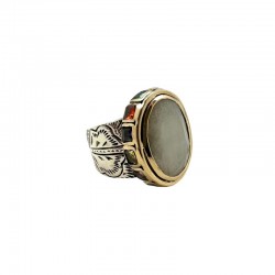 Bague large Anneau antique, cristaux multicolores & Pierre de Lune ovale TAILLE 52
