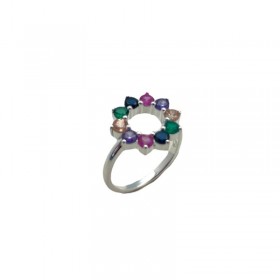 Bague fine en argent & Corolle de cristaux multicolores - CANYON