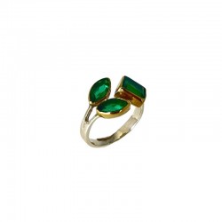 Bague large anneau argent - Onyx vert cabochon ovale, carré & rond - CANYON