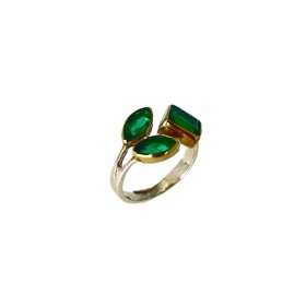 Bague large anneau argent - Onyx vert cabochon ovale, carré & rond - CANYON