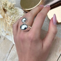 Grosse Bague en Argent - Anneau ouvert & Boules brillantes designs TAILLE 58