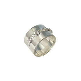 Bague tube en Argent - Anneau plat brillant & Zircons blancs carrés CANYON