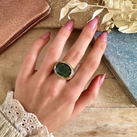 Bague Vintage En Argent 925 Doré Avec Cabochon Ambre - Taille 50 Ajustable, Occasion Avec Usure