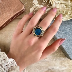 Bague Anneau antique Fleur DOLCE - Cristaux multicolores & Labradorite TAILLE 52