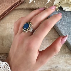 Bague Anneau antique Fleur DOLCE - Cristaux multicolores & Labradorite TAILLE 52