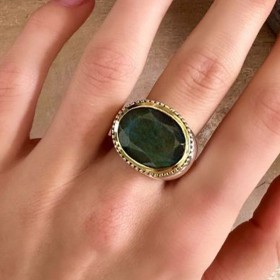 Bague large Anneau argent doré & Labradorite en cabochon ovale