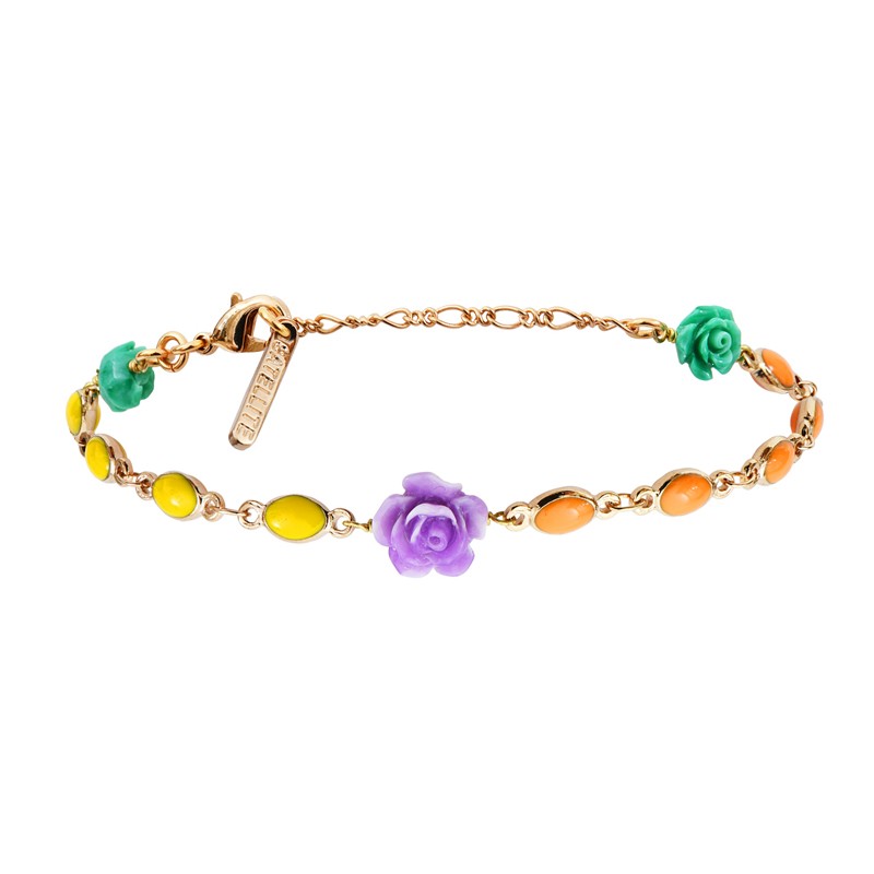 Bracelet fin chaîne MIRAFLORES doré - Cabochons & Fleurs résine émaillée multicolore - SATELLITE
