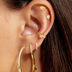 Bague d'oreille, Ear Cuff KYOTO Or - Mini anneau & Fleur zircons blancs