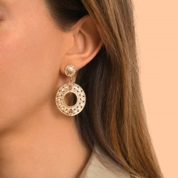 Boucles d'oreilles Pendantes NEIVA Or - Rosaces, perles du Japon blanc