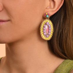 Boucles d'oreilles NEIVA Or - Turquoise & Perles japonaises jaune et mauve
