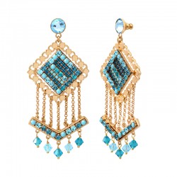 Boucles d'oreilles Pendantes PRECIOUS Or - Rosaces art-déco, cristaux prestige turquoise - SATELLITE