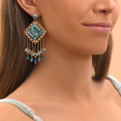 Boucles d'oreilles PRECIOUS Or - Rosaces art-déco, cristaux turquoise