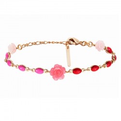 Bracelet fin chaîne MIRAFLORES doré - Cabochons rouge & Roses rose SATELLITE