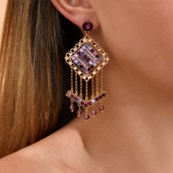 Boucles d'oreilles PRECIOUS Or - Rosaces art-déco, cristaux violets