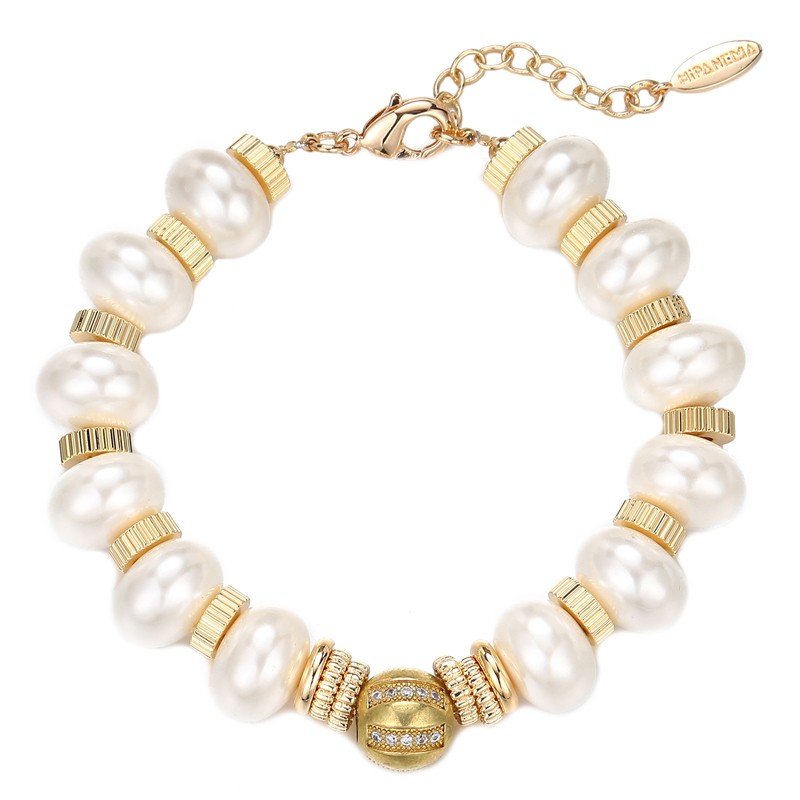 Bracelet MERMADE BLANC Or - Perles nacrées & Boule strassée - HIPANEMA
