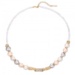 Collier KOMODO BLANC Or - Tubes coquillages & Perles roses, grises, blanches  - HIPANEMA
