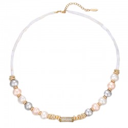 Collier Or Et Perles Grises Et Blanches - Pierres Naturelles - Occasion élégant