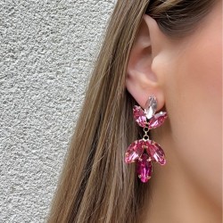 Boucles d'oreilles pendantes FLOWERS - Cristaux rose pâle, rose foncé