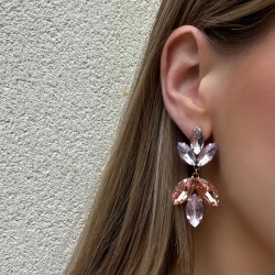 Boucles d'oreilles pendantes FLOWERS - Cristaux mauve rose & saumon
