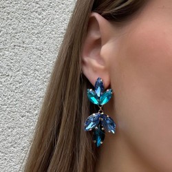 Boucles d'oreilles pendantes FLOWERS - Cristaux Bleu turquoise