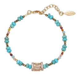 Bracelet ELEANOR TURQUOISE Or - Perles turquoise & Rouleau antik strassé - HIPANEMA