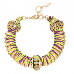 Bracelet BANITA Jaune Fluo Violet Or - Perles tissées & Rouleaux antik strassés - HIPANEMA