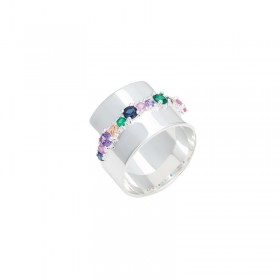 Bague tube en Argent - Anneau plat brillant & Oxydes multicolores carrés CANYON BIJOUX ARGENT