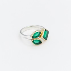 Bague anneau argent - Onyx vert cabochon ovale, carré & rond TAILLE 54
