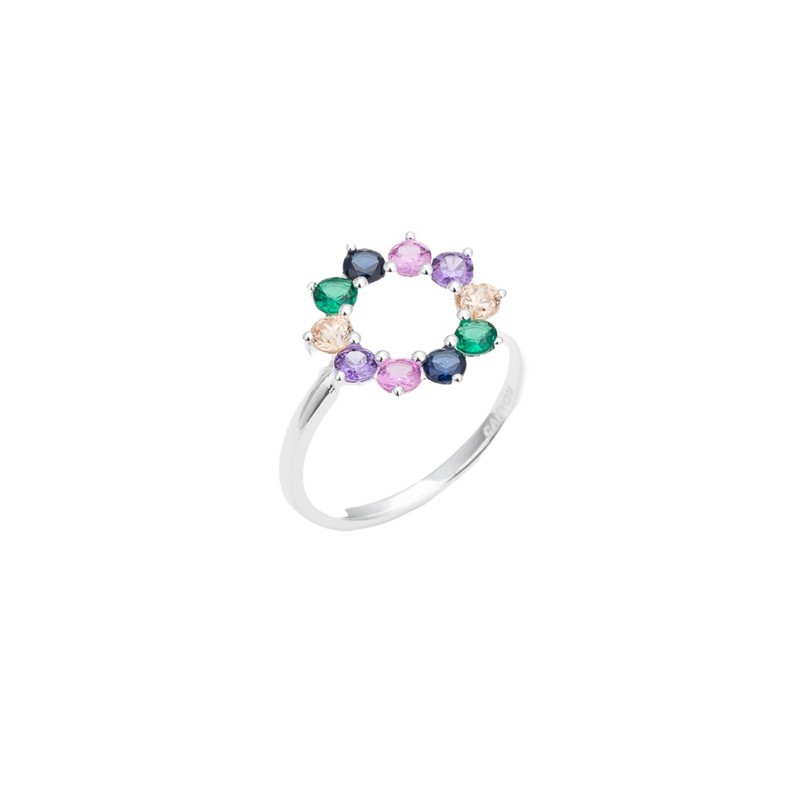 Bague fine en argent & Corolle de cristaux multicolores BIJOUX CANYON