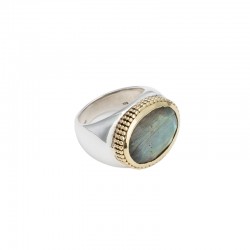 Bague large Anneau argent doré & Labradorite en cabochon ovale CANYON BIJOUX ARGENT