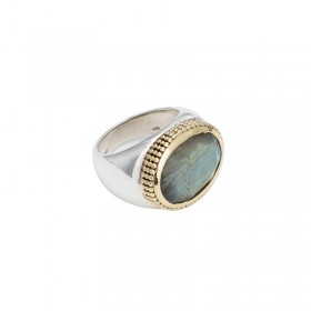 Bague large Anneau argent doré & Labradorite en cabochon ovale CANYON BIJOUX ARGENT