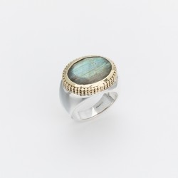 Bague large Anneau argent doré & Labradorite en cabochon ovale TAILLE 54