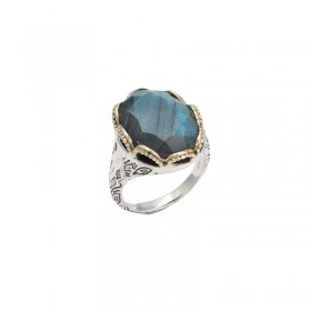 Bague large Anneau antique argent doré & Labradorite en cabochon ovale BIJOUX CANYON