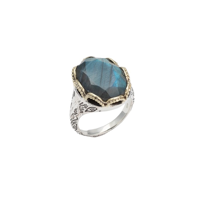 Bague large Anneau antique argent doré & Labradorite en cabochon ovale BIJOUX CANYON