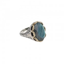 Bague large Anneau antique argent doré & Labradorite en cabochon ovale TAILLE 60