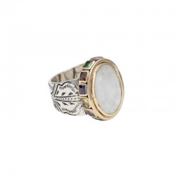 Bague large Anneau antique, cristaux multicolores & Pierre de Lune ovale BIJOUX CANYON