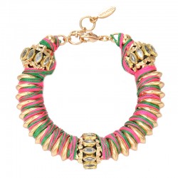 Bracelet BANITA Vert Rose Or - Perles tissées & Rouleaux antik strassés - HIPANEMA