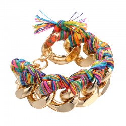 Bracelet CARNIVAL Or - Chaîne gros maillons tissés cordons multicolores - HIPANEMA