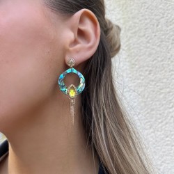 Boucles d'oreilles MINDORO Or - Pawa turquoise, goutte & chaînettes