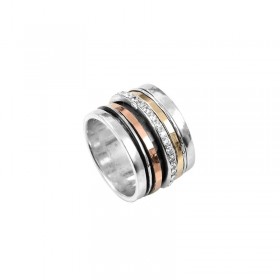 Bague Large Argent 2 Ors & Zirconiums - LA MAGNIFIQUE - Montevideo BAGUES THEMA