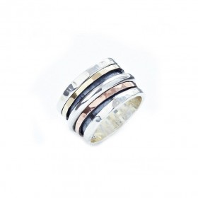 Bague Large Multi Anneaux Argent & 2 Ors  - LA CLASSIQUE - Oulan Bator THEMA BAGUES