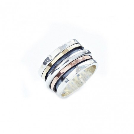 Bague Large multi anneaux Argent 2 Ors LA CLASSIQUE Oulan Bator TAILLE 52