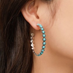 Boucles d'oreilles CREOLES FALCOM Or - Cabochon turquoise - 5 cm