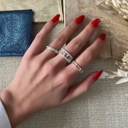 Bague fine ALLIANCE en Argent & Oxydes rectangulaires TAILLE 52