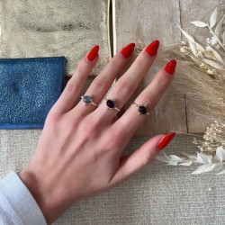 Bague Argent doré ANAÏS - Cabochon Labradorite ovale & Zircons ronds TAILLE 54