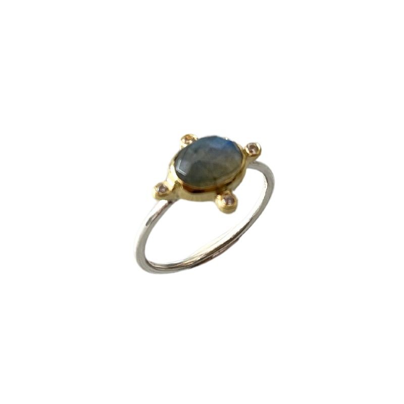 Bague Argent doré ANAÏS - Cabochon Labradorite ovale & Zircons ronds BAGUES CANYON