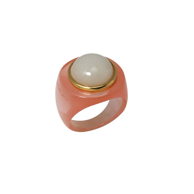 Bague Vintage Argentée Et Résine Rose - Taille Ajustable 57 - Bijou Fantaisie