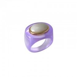 Bague large OPAL&MULLED GRAPE Résine violette - Cabochon ovale blanc - Lucas Jack London