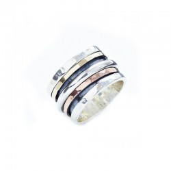 Bague Large multi anneaux Argent & 2 Ors  - LA CLASSIQUE - Oulan Bator TAILLE 60